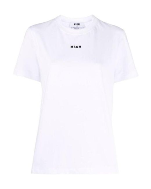 MSGM White Logo Printed Crewneck T-Shirt