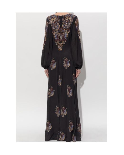 Etro Black Paisley Printed Long-Sleeved Dress