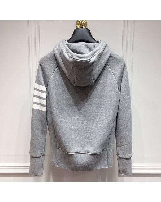 Thom Browne Gray Classic Loopback-Bar Zip-Up Hoodie for men