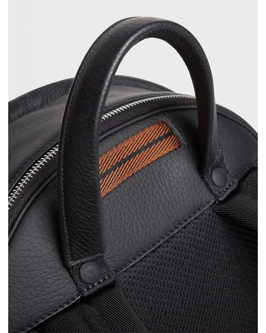 Zegna Black Logo-Plaque Leather Backpack for men