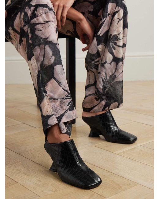 Dries Van Noten Black Wedge Mules