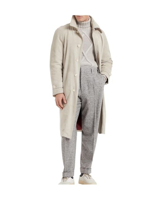 Brunello Cucinelli Gray Padded Leather Coat for men