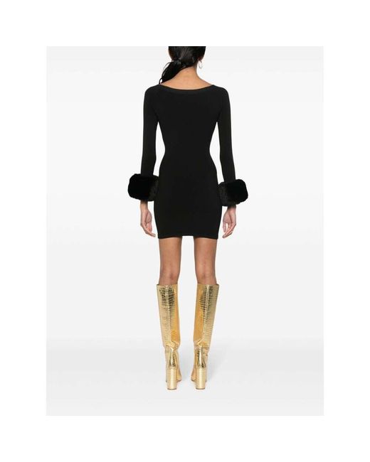 Alexander Wang Black Round Neck Fur Trimmed Dress
