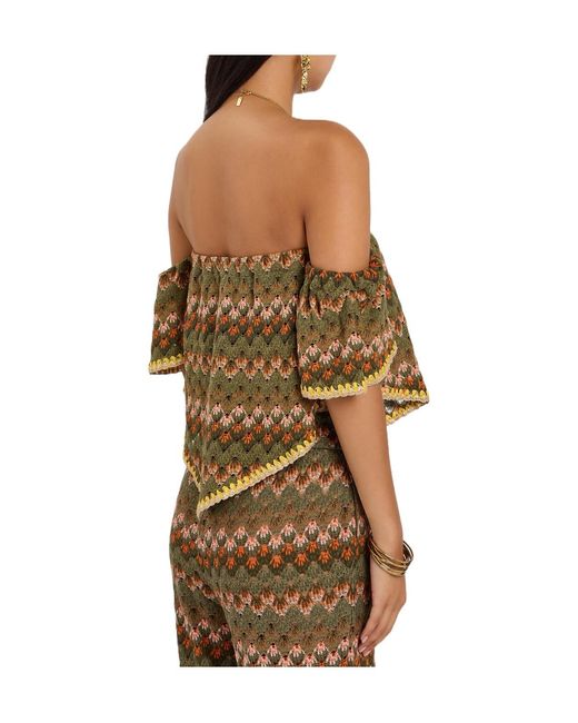 LaDoubleJ Green Embroidered Open-Knit Cotton-Blend Top