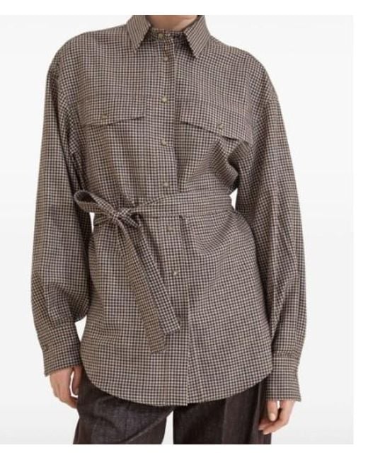 Brunello Cucinelli Gray Long Sleeved Checked Shirt