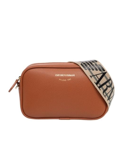 Emporio Armani Brown Logo Detailed Zip-Up Crossbody Bag