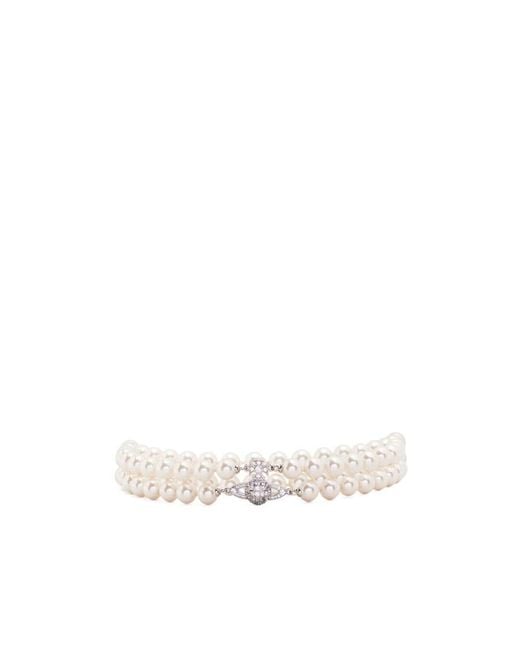 Vivienne Westwood White Orb Logo Beaded Choker Necklace