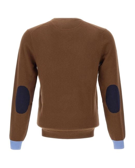 Sun 68 Brown Contrast Elbow-Patch Knitted Sweater for men