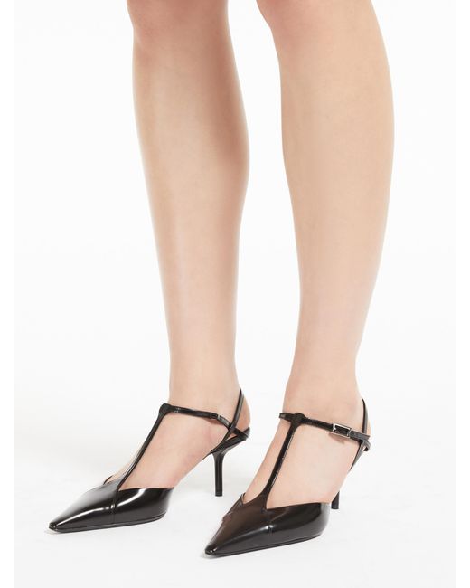 Max Mara Black Buffed Leather Slingbacks