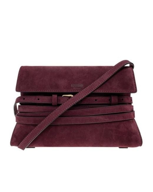 Moschino Purple Logo Embossed Shoulder Bag