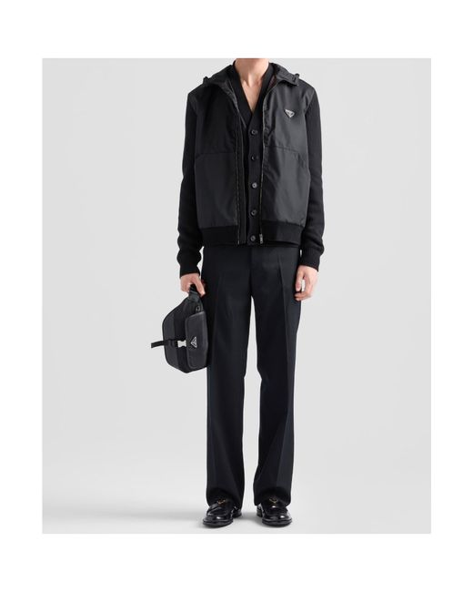 Prada Black Logo Plaque Zip-Up Hoodie for men