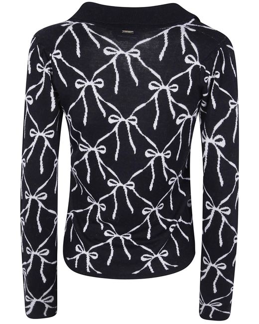 Twinset Black Bowjacquard Polocollar Knit Sweater