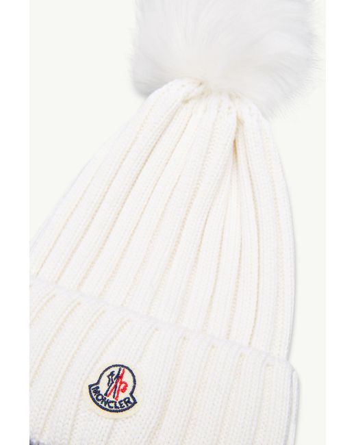 Moncler White Pom Pom Embellished Beanie