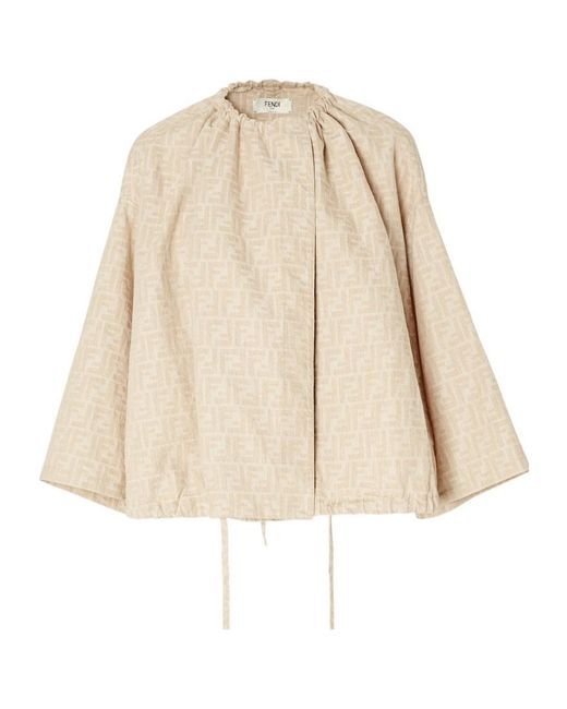 Fendi Natural Ff Detailed Drawstring Jacket