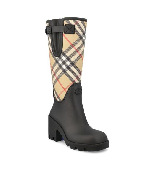 Burberry Black Logo Embossed Checked Heeled Boots