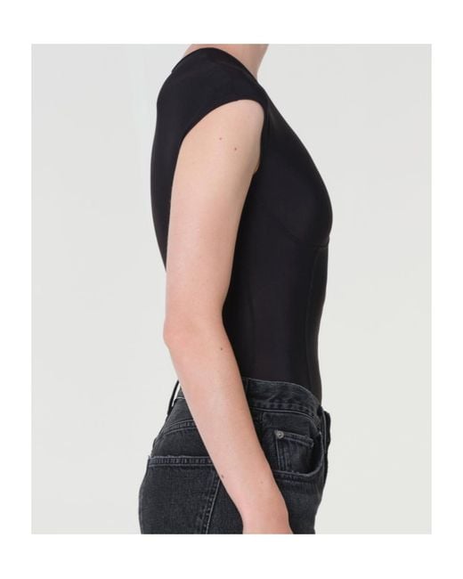 Agolde Black Nadia Cap-Sleeve Bodysuit