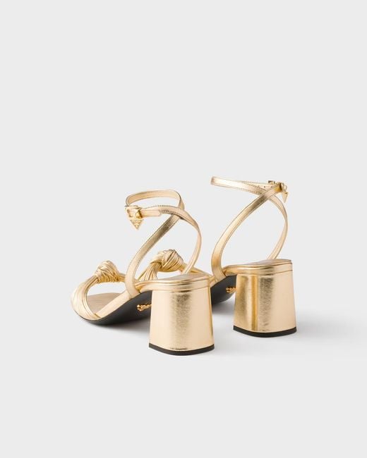 Prada Metallic Knotted Strap Heeled Sandals