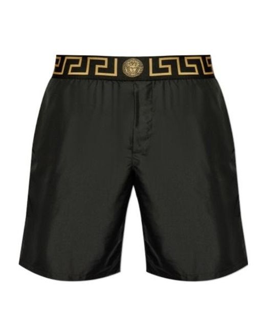 Versace Blue Logo-Waistband Swim Shorts for men