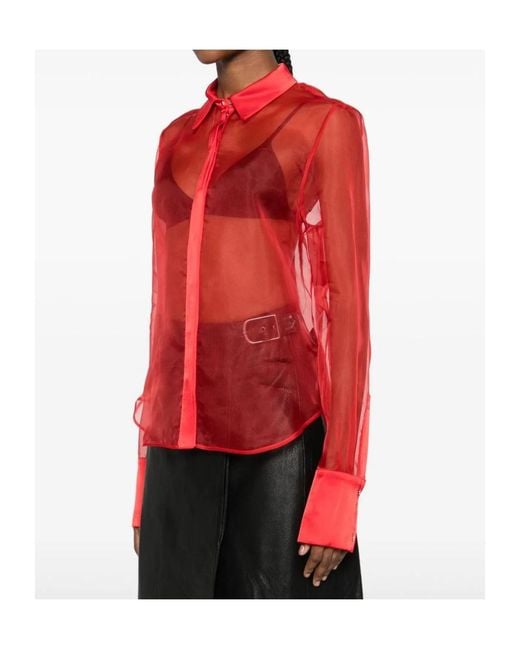 David Koma Red Semi-Sheer Panelled Shirt