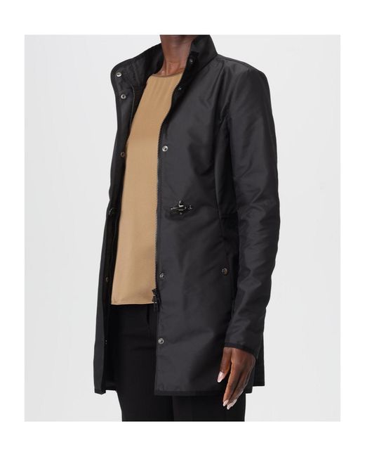 Fay Black High Neck Car Coat