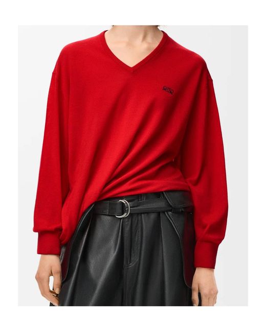 Loewe Red Asymmetric Silhouette Knitted Jumper