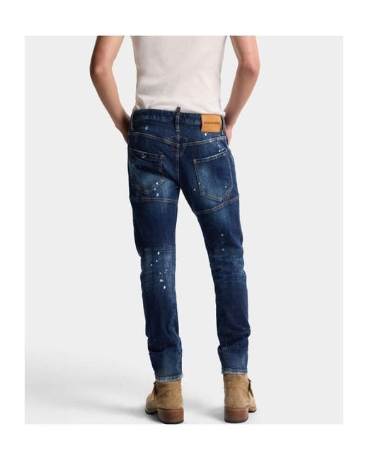 DSquared² Blue Biker Distressed Jeans for men