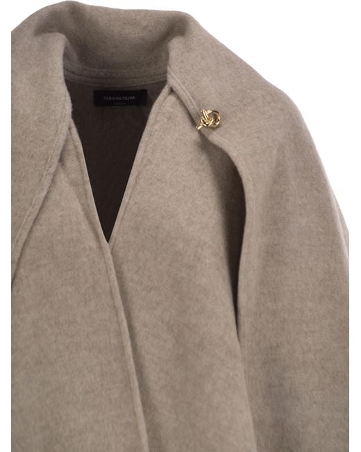Fabiana Filippi Brown Draped Cape With Jewelry Detail