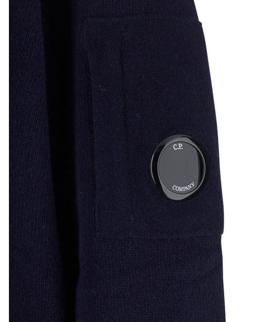 C P Company Blue High Neck Logo Plaque Jacket for men