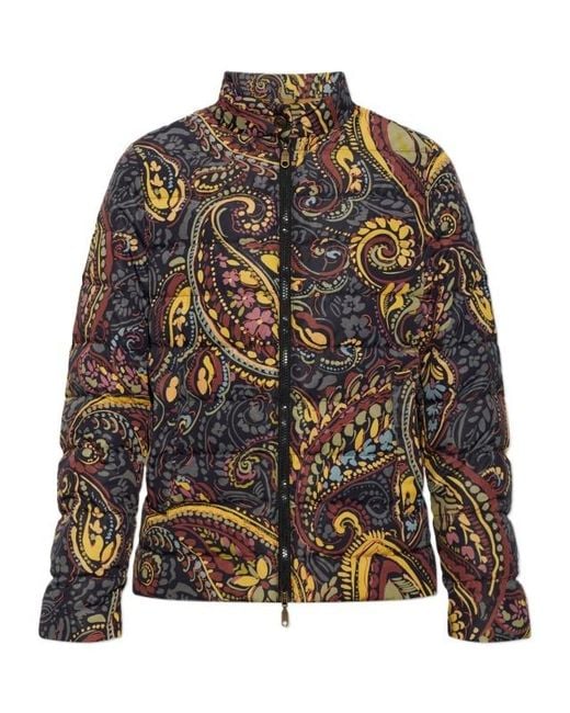 Etro Multicolor Cropped Recycled Nylon Down Jacket With Paisley Motif