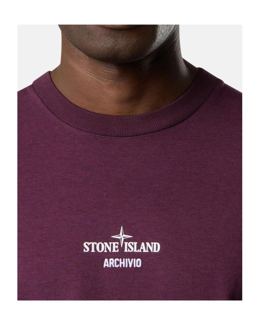 Stone Island Purple Logo Printed Crewneck T-Shirt for men