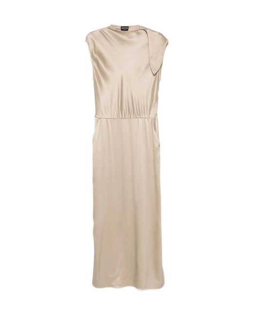 Giorgio Armani Natural Tie-Shoulder Satin Gown