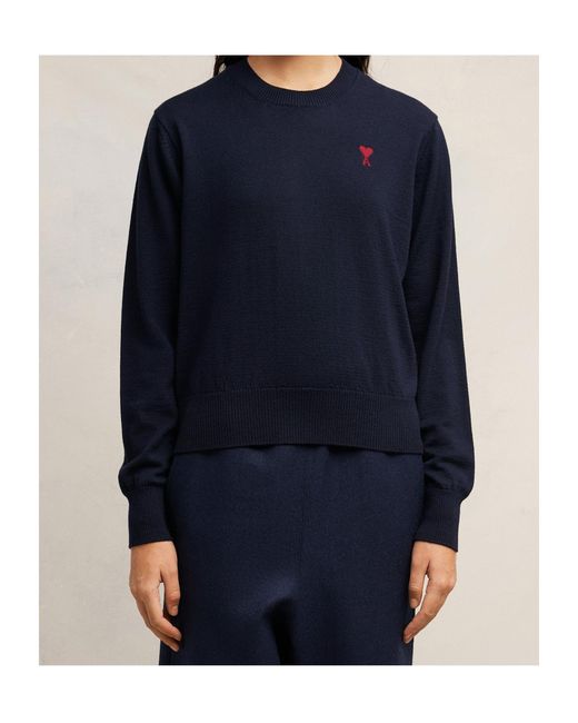 AMI Blue Ami De Coeur Logo Embroidered Knit Jumper