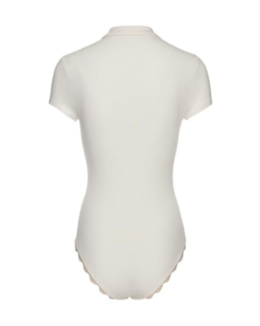 Magda Butrym White Lace-Detail Polo Bodysuit