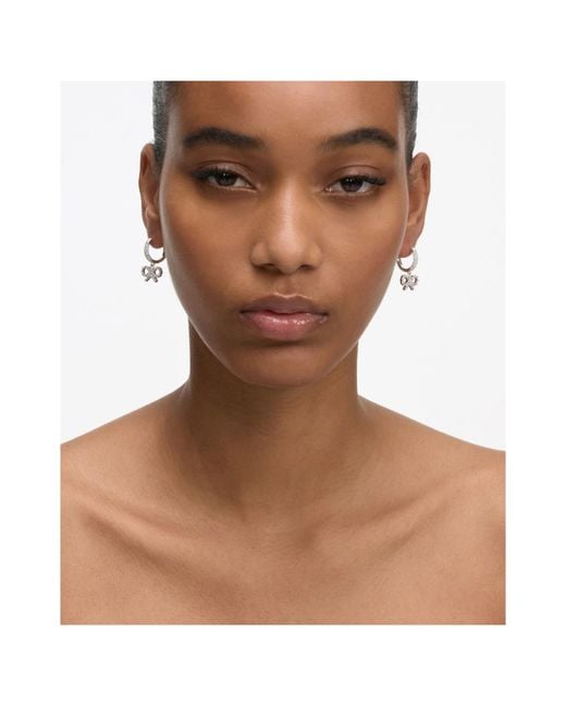 Self-Portrait Metallic Crystal Bow Hoop Earrings
