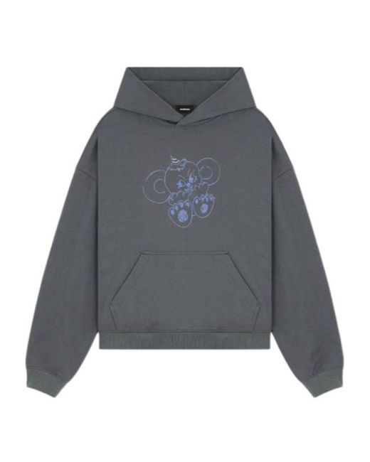 we11done Gray Monster-Print Cotton Hoodie