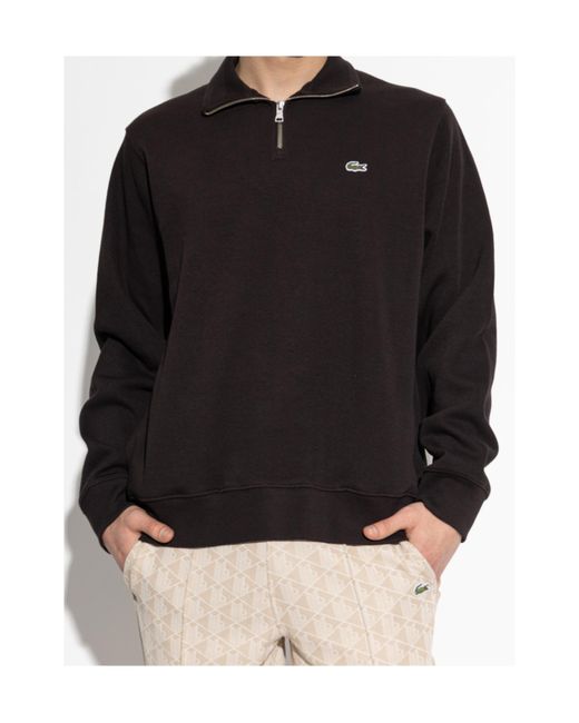 Lacoste Black Zip-Up Logo-Patch Sweatshirt for men