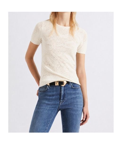 Marella White Lace-Knit T-Shirt