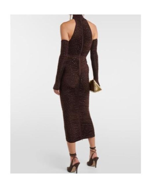 Alex Perry Brown Arlie Embellished Halterneck Bodysuit