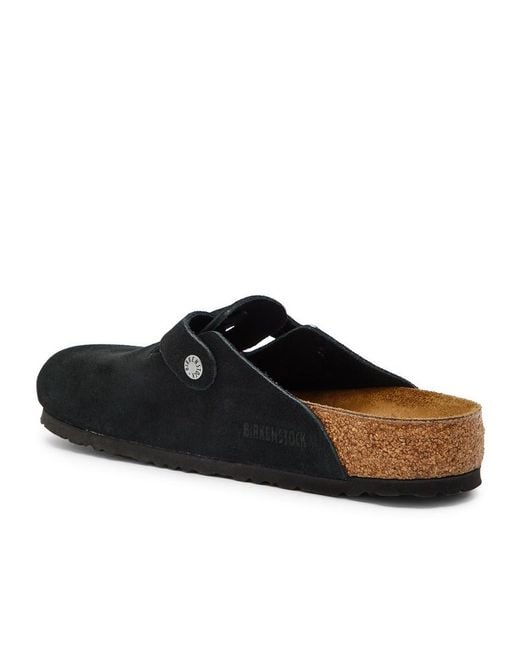 Birkenstock Black Boston Brushed Suede Sliders for men