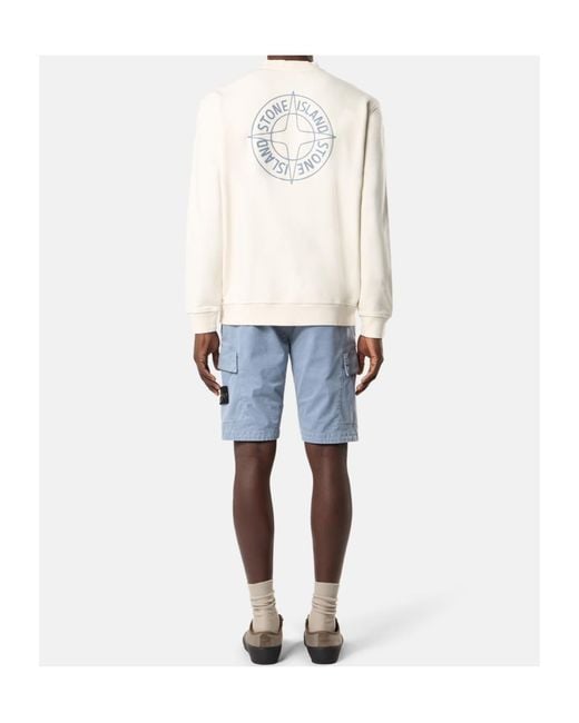 Stone Island White Logo Printed Crewneck Sweatshirt for men
