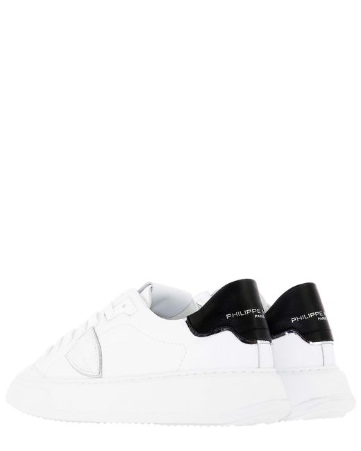 Philippe Model White Temple Logo Patch Leather Sneakers