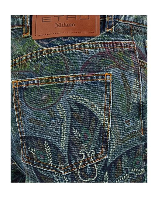 Etro Green Floral Printed Jeans