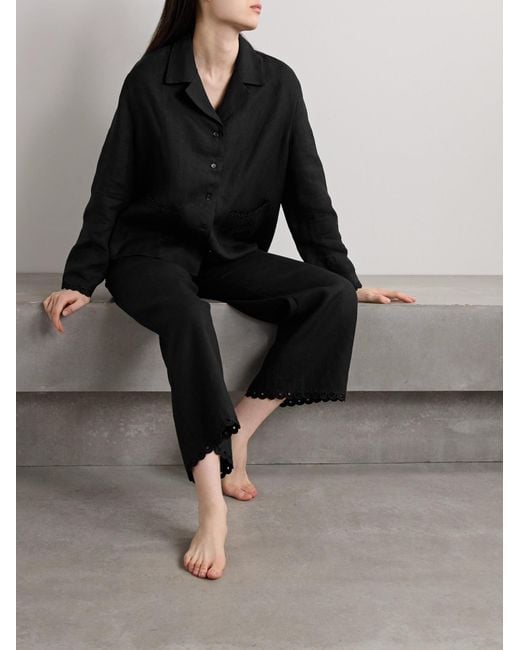 Sleeper Black Sofia Embroidered Linen Shirt