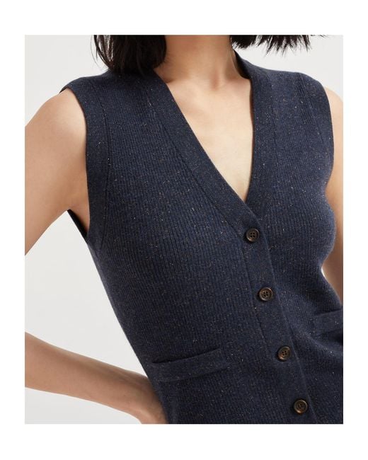 Brunello Cucinelli Blue V-Neck Knitted Vest