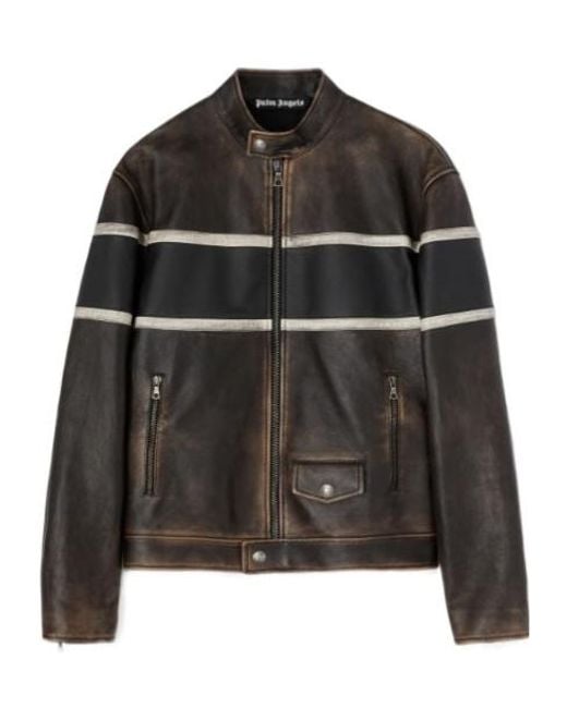 Palm Angels Black Crystal Pin-Up Byker Jacket for men