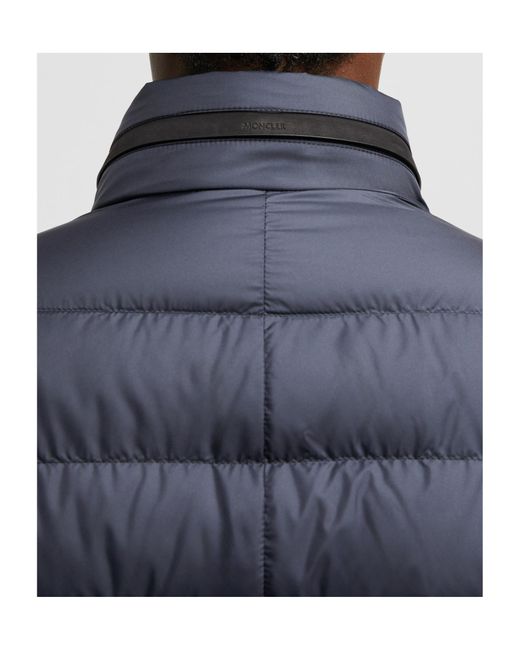 Moncler Blue Carrelet Leather-Trimmed Down Blazer for men