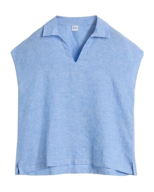 Aspesi Blue Top With Visible Stitching Details
