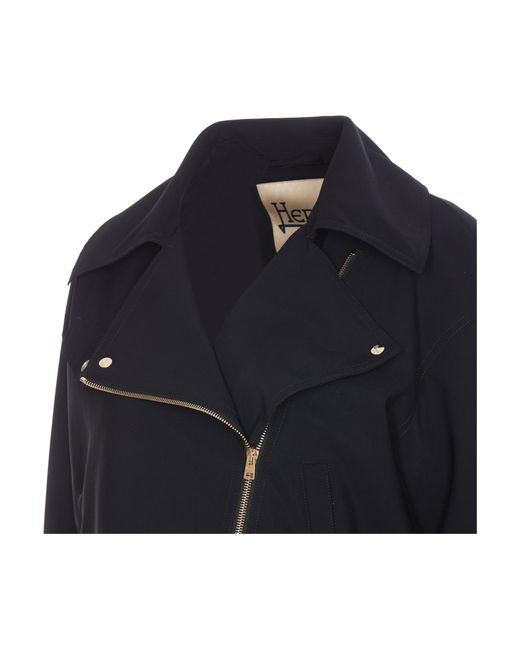 Herno Blue Zip-Up Biker Jacket
