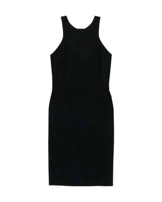 Patrizia Pepe Black Crew-Neck Fitted Midi Dress