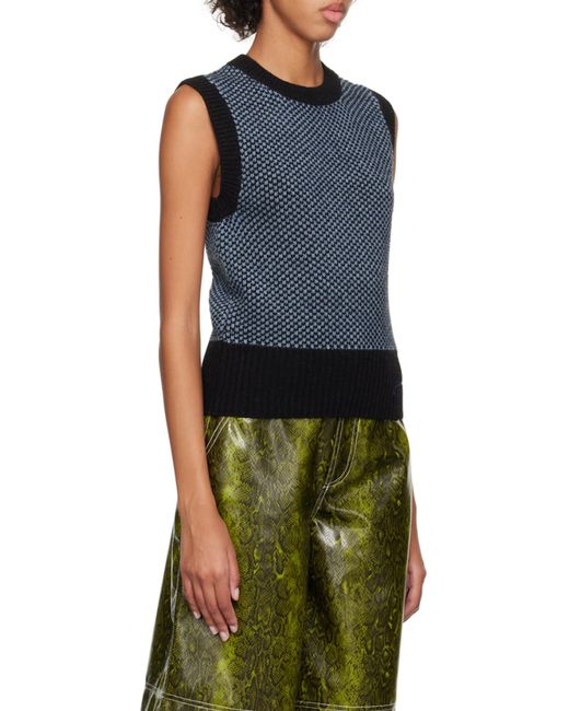 Ganni Blue Logo-Embroidered Knit Vest